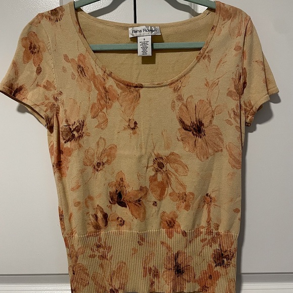 Rena Rowan woman S Floral Beige Top/sweater ribbed fitted bottom beautiful feel - Picture 1 of 4